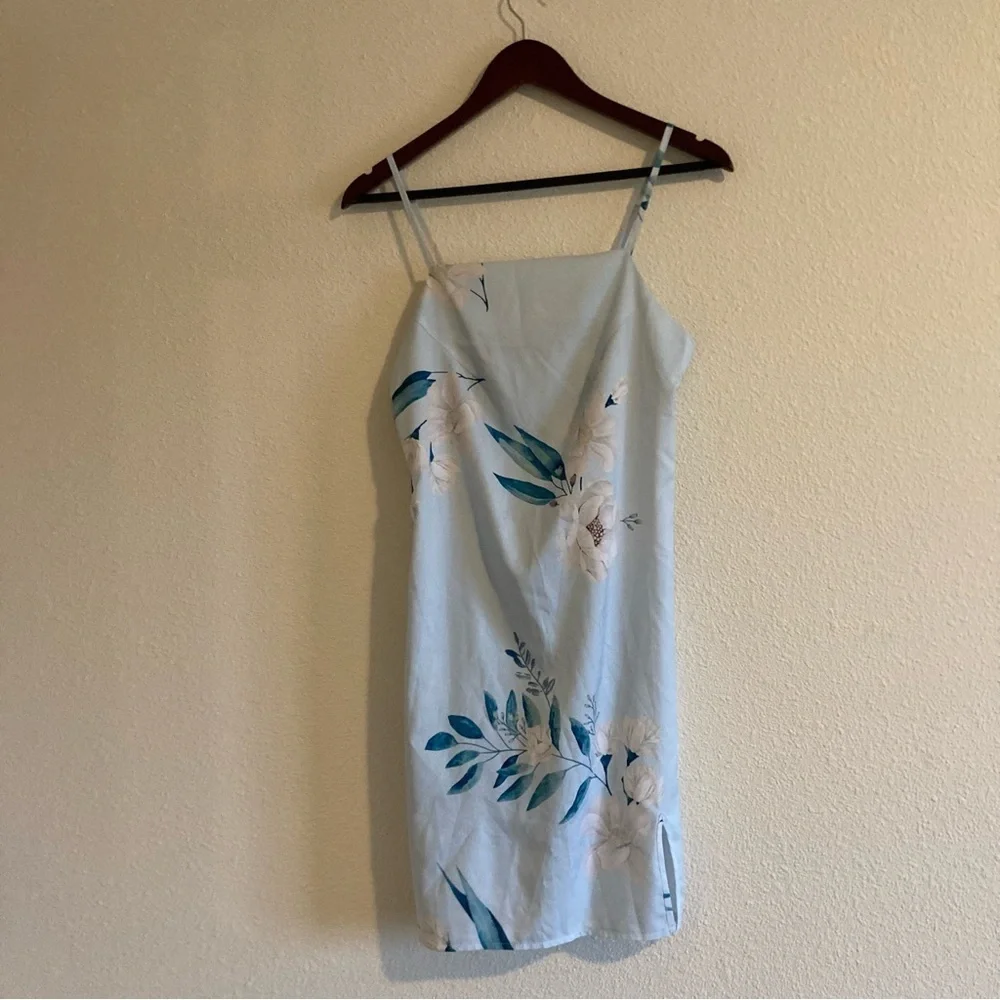 NWOT Shein Silky Women's Blue Floral Mini Dress Size S